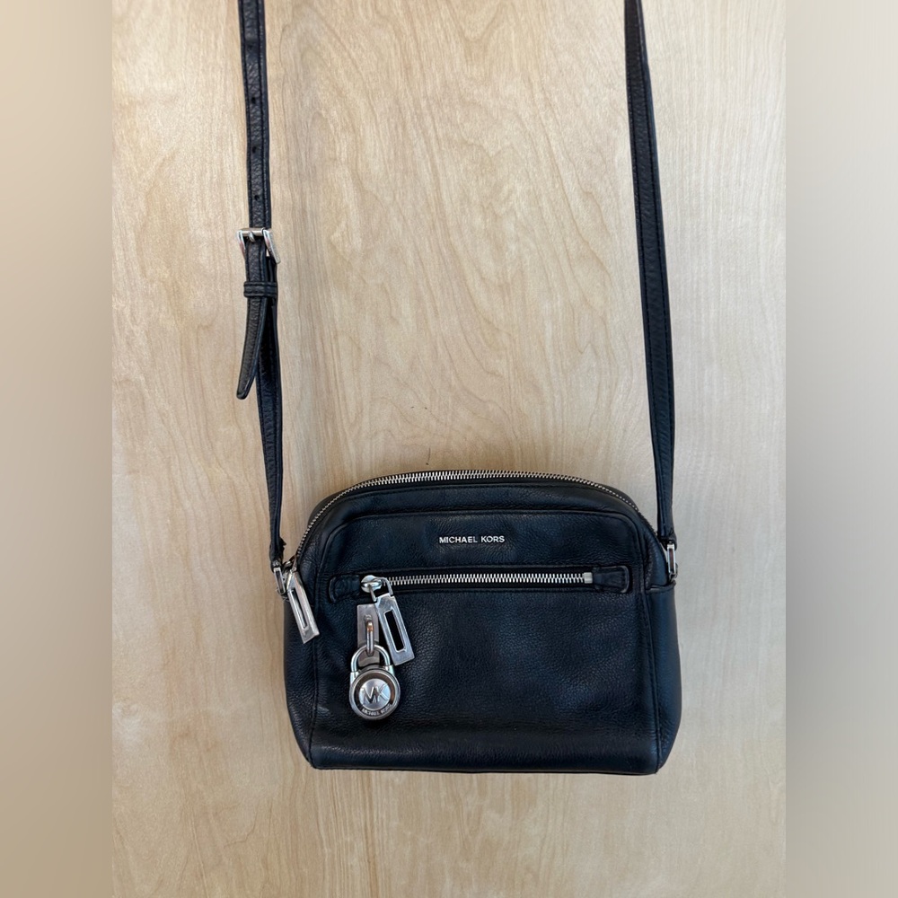 Michael Kors Black Leather Crossbody with Silver Hardware